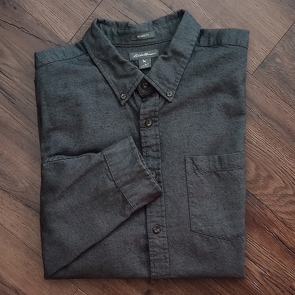 Eddie Bauer Other - Eddie Bauer Men's Dark Grey Long Sleeve Relaxed Fit Button Flannel Shirt, XLT